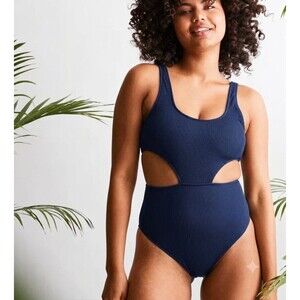 Aerie Size S Cut Out One Piece Swimsuit Blue Monokini Minimalist Cheeky
